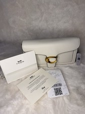Image of Coach White Pebbled Leather Crossbody Bag Gold Turn Lock Detachable Strap