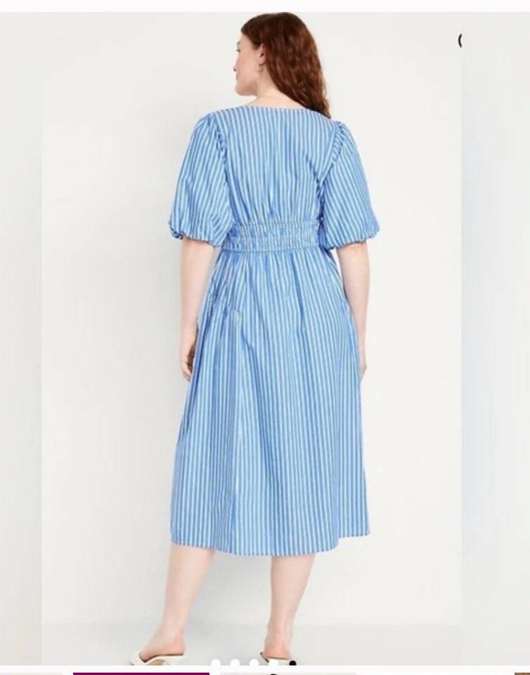 Vestido de mujer Old azul marino manga hinchada a rayas blancas L Foto 3 de 4