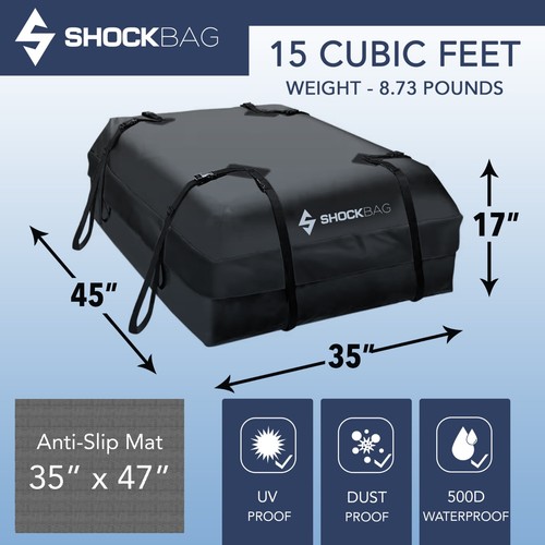Rooftop Cargo Bag 15 Cu Ft Waterproof Car Top Carrier 44x34x17 No Roof Rack Need
