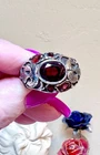 New ListingBEAUTIFUL Vintage ORNATE Sterling Silver & Garnet Dimensional 2-Tone Design Ring