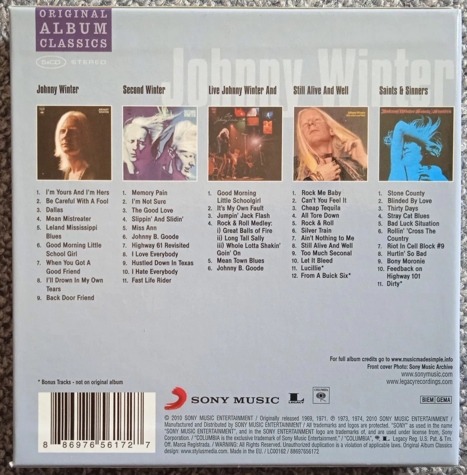 JOHNNY WINTER - Original Album Classics (5 CD Set, Blues/Blues Rock, 2010) - Bild 2 von 4