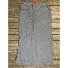 Talbots Sz 8 Petite Vintage Blue Houndstooth Irish Linen Blend Maxi Skirt Zipper