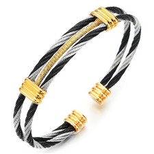 Adjustable Stainless Steel Twisted Cable Cuff Bracelet for Men Women