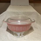 Pyrex 1.5 Qt Casserole Pink Stems 043 Vintage 1962 with Original Lid