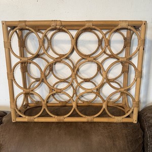 Vintage Yellow Rattan Bamboo Boho MCM WineRack Tabletop 12 Bottle Holder