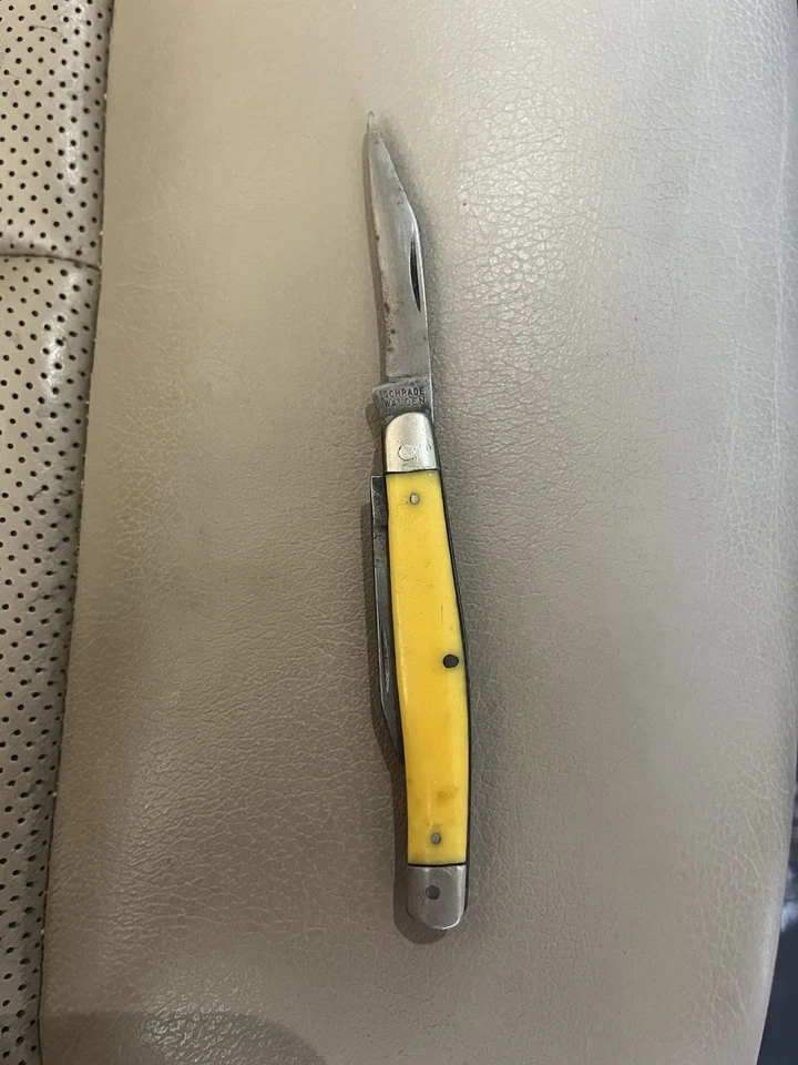 Vintage Schrade Walden NY USA 293Y 2 blade yellow folding pocket knife - Image 4 of 4