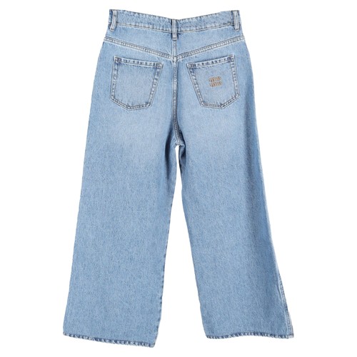 Miu Miu Logo-Embroidered Wide-Leg Jeans in Blue Cotton Denim - Picture 2 of 6