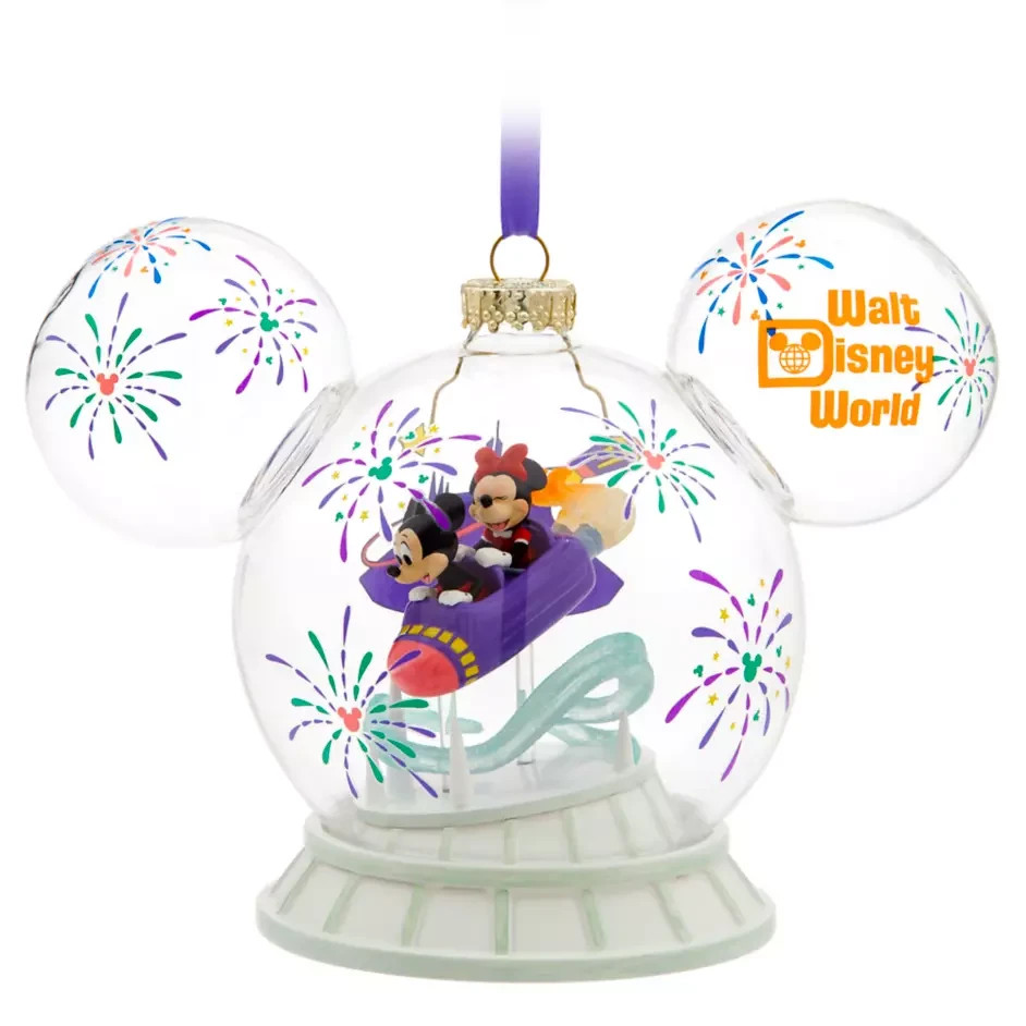 Walt Disney World Glass Christmas Ornament Mickey Minnie Mouse Space Mountain