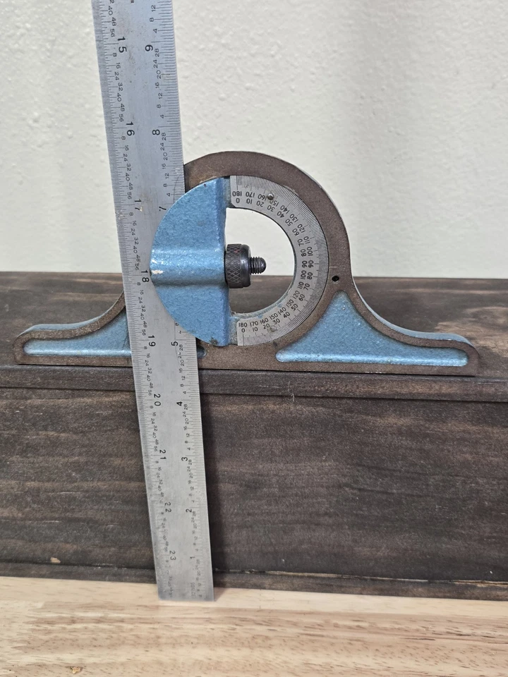 Vintage Machinist Protractor With Level & 24" Metal Ruler - Image 3 of 4