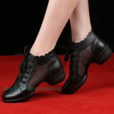 Women Modern Ballroom Dance Shoes Mesh Leather Latin Waltz Tango Outsole Shoes