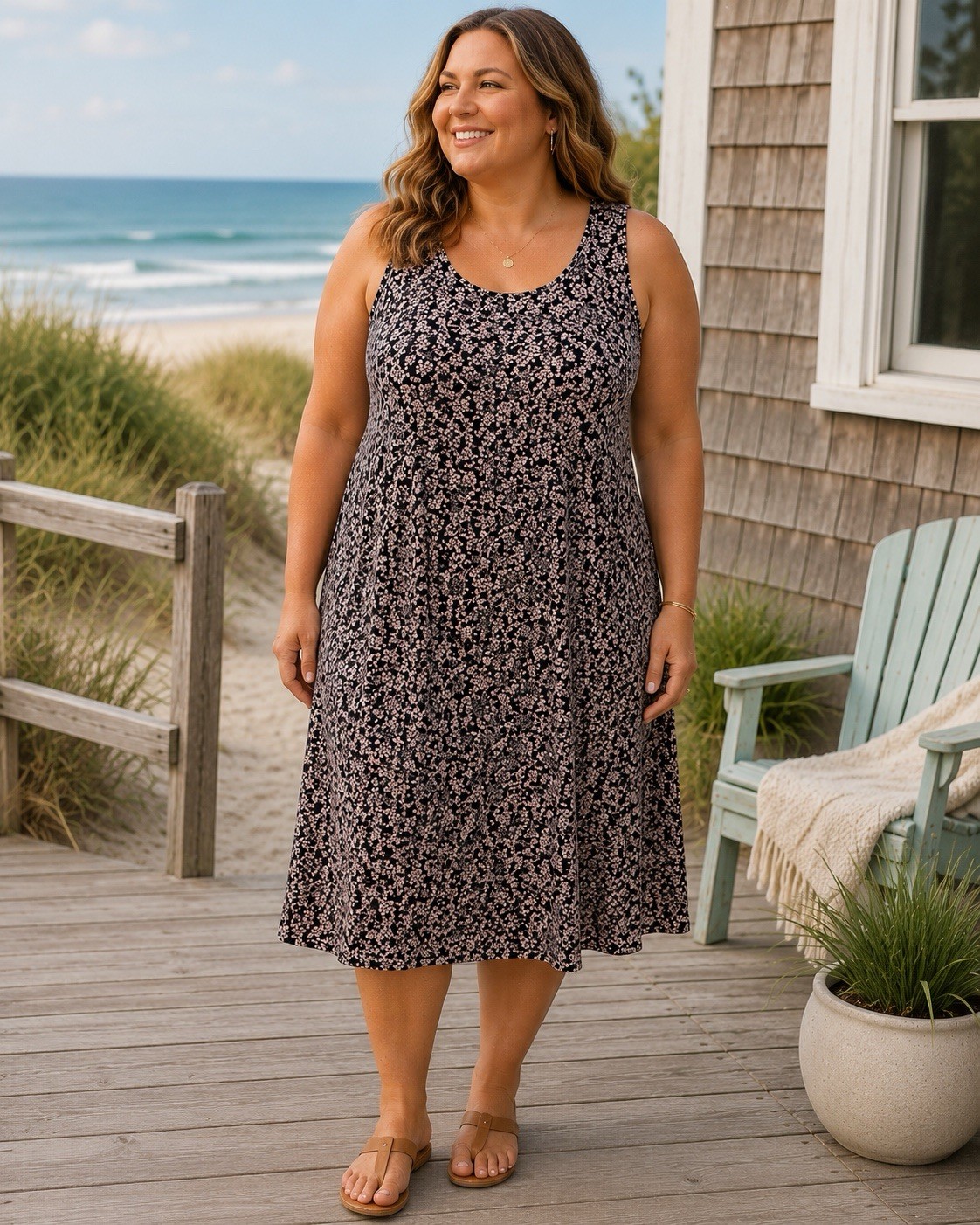 J.Jill Floral Tank Dress Womens Plus Size 2X 3X Coastal Cottagecore Sleeveless