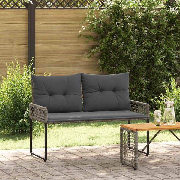 Bank Outdoor Grau 118 X 55 X 82 Cm Pe-Rattan Und Stoff-image