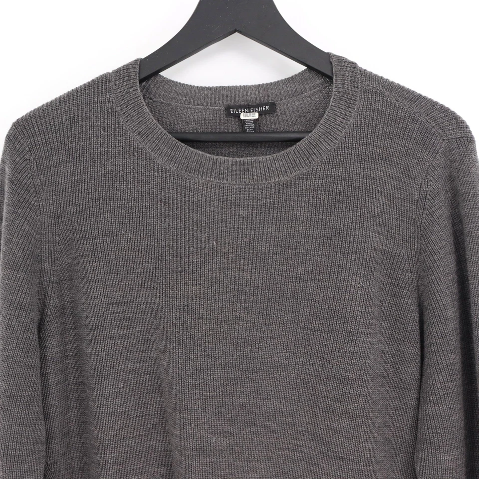 Eileen Fisher Merino Wool Knit Sweater Dress Womens Size L Carcoal Long Sleeve - Image 2 of 4