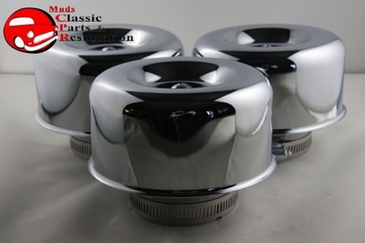Smooth Chrome Hot Rat Rod Style Air Cleaners 2 Barrel 2 5/8'' Custom Chevy Ford