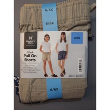 NWT Member's Mark Girl's 2-Pack Linen Tan Blue Floral Shorts 6/6X School Casual