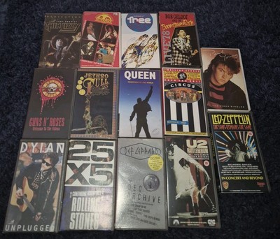 Rock & Roll VHS Lot (14)   Queen   U2  bob Dylan-The Rolling Stones-led Zeppelin