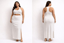 NWT Ribbed Cutout Maxi Dress Ivory XXL Something by Sonjiiax Monroe Steele