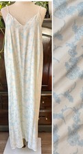 Sz XL Viscose Slip Dress Light Blue Off White Long Maxi Strappy Floral Flowing