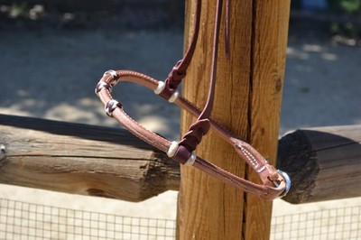 Jose Ortiz Rolled Harness Western Caveson 3 Latigo Brown/Natural Rawhide Knots