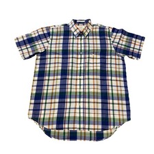 Vtg 70s Sears Men  s Store Button Up Short Sleeve Plaid Multicolor Large Shirt