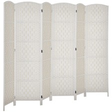 6 Weave Panel Room Divider Privacy Folding Screen Diamond Decor, White