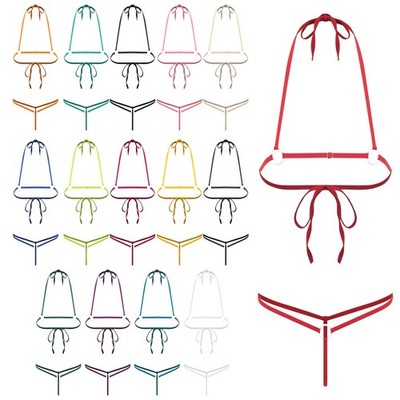 DE Damen Micro Bikini Mini Bikini Set Offene Brüste Bh Micro String Mit O-ring