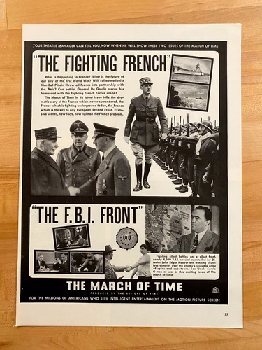 1942 Vintage Print Movie Ad The Fighting French & The FBI Front WW2 10-1/2"x14"