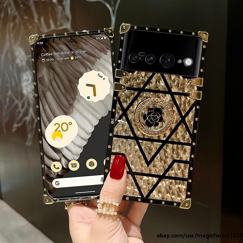 For Google Pixel 7 Pro 6a 6 Pro Luxury Gold Flower Leopard Square Case Cover