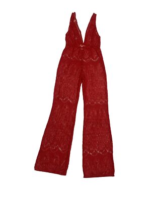 size 10 womens Red Lace Pants Suit “MESHKI” v-neck top stretch