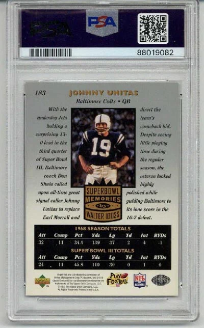 1997 UPPER DECK CENTURY LEGENDS #183 JOHNNY UNITAS CARD COLTS PSA 10 LOW POP - Image 2 of 2
