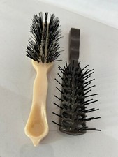 Vtg Nylon Empire White/Brown Handle Black Bristles Hair Brushes Lot of 2 - Used