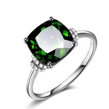 Natural Emerald Cushion Engagement Ring 925 Pure Sterling Silver Ring For Women