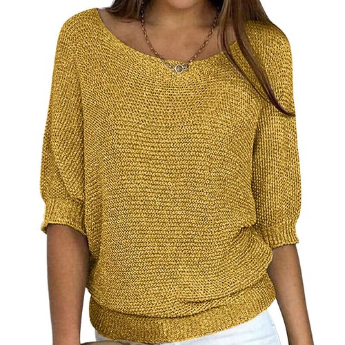 Ladies Jumper Tops Crew Neck Sweater Women Warm Solid Color Work Pullover Loose - Picture 13 of 34