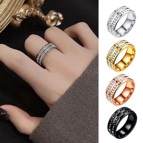 Stainless Gold/Silver Crystal Ring Men Women Wedding Finger Rings Band Exquisite