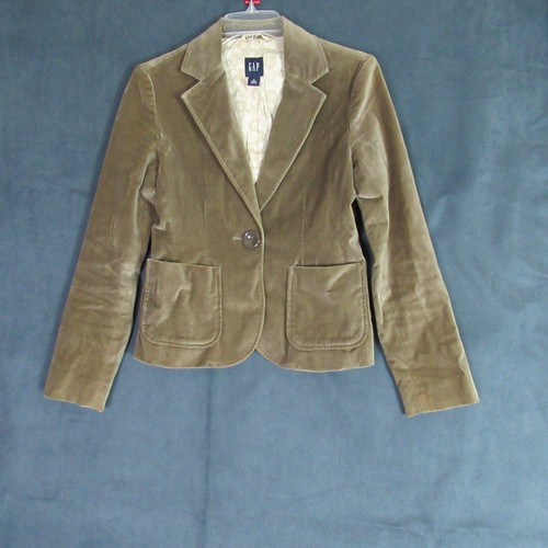Vintage Gap Blazer Damen Größe 2 Taupe Samt Velour Jacke Hipster Retro Y2K