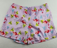 George Pink Flamingo Print Mens Size XL 40-42 Polyester Board Swim Shorts Trunks