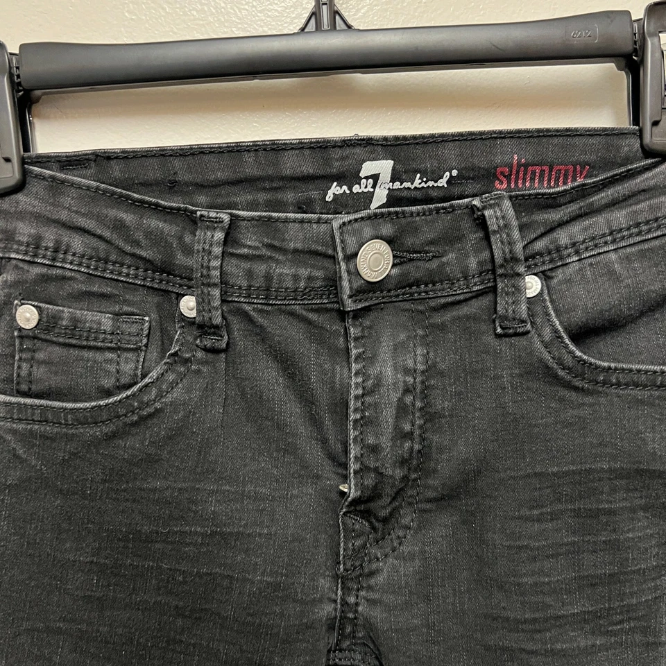 Pantalones de mezclilla ajustados negros 7 For All Mankind para niñas pequeñas talla 8  Foto 2 de 4