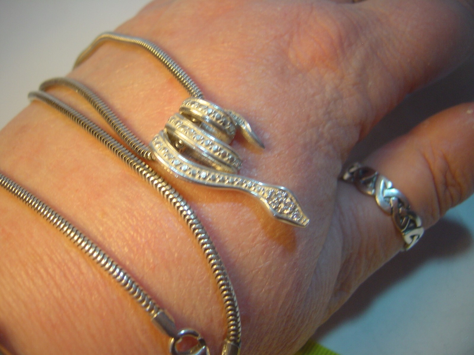 Solid Silver 16" Chunky Snake Chain &Superb Cubic… - image 12