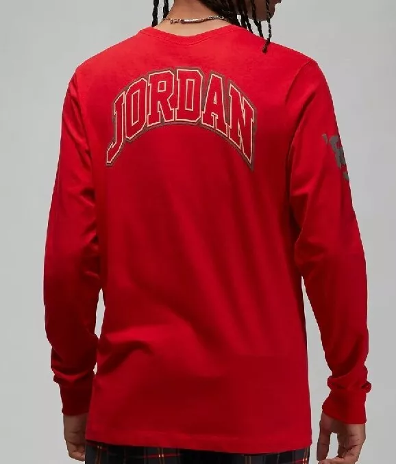 Nike Jordan Long Sleeve T shirt Back Print Logo Fire Red Mens