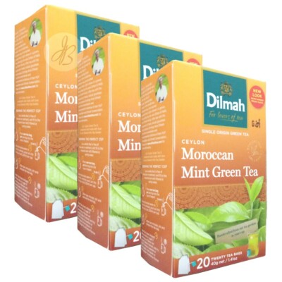 Dilmah Pure Ceylon Green tea with Moroccan Mint 20 Tea Bags x 03 packs