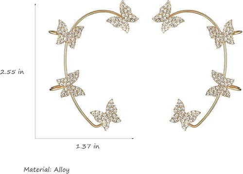 925 Silver Butterfly Ear Cuffs Zircon Clip-On Earrings for Women, No Piercing - Picture 3 of 12