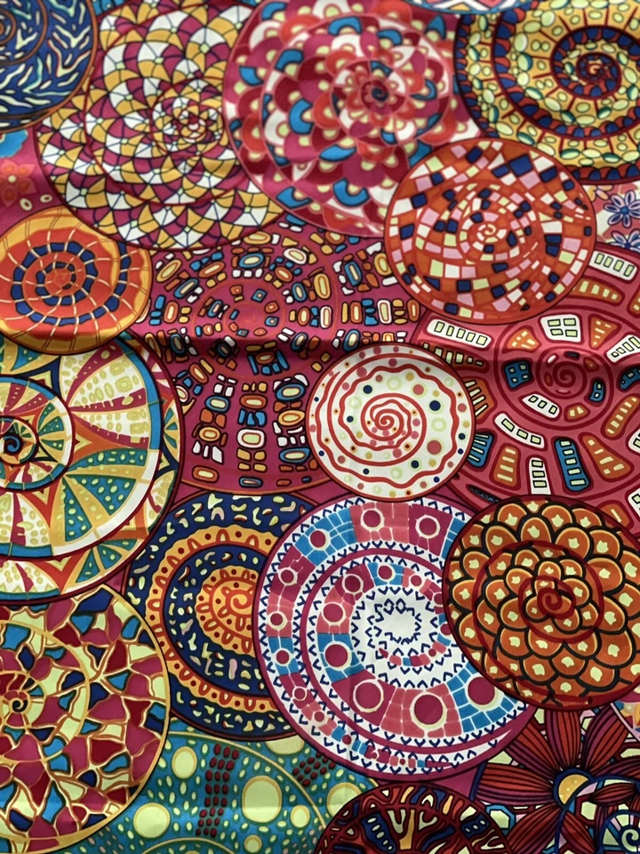 Pinwheel 100% Silk Scarf Pink Multi Colored With Orange Trim Made In France - Image 4 of 4