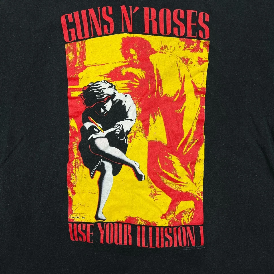 Camiseta De Colección 1991 Brockum Guns N' Roses Para Hombres XL Negra Usa Tu Ilusión Banda Camiseta Foto 2 de 4