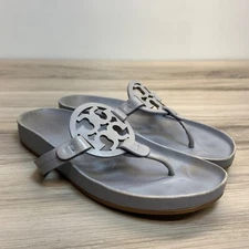 Tory Burch Miller Cloud Leather Sandal Light Blue Gray? Thong Flat Womens US 7M
