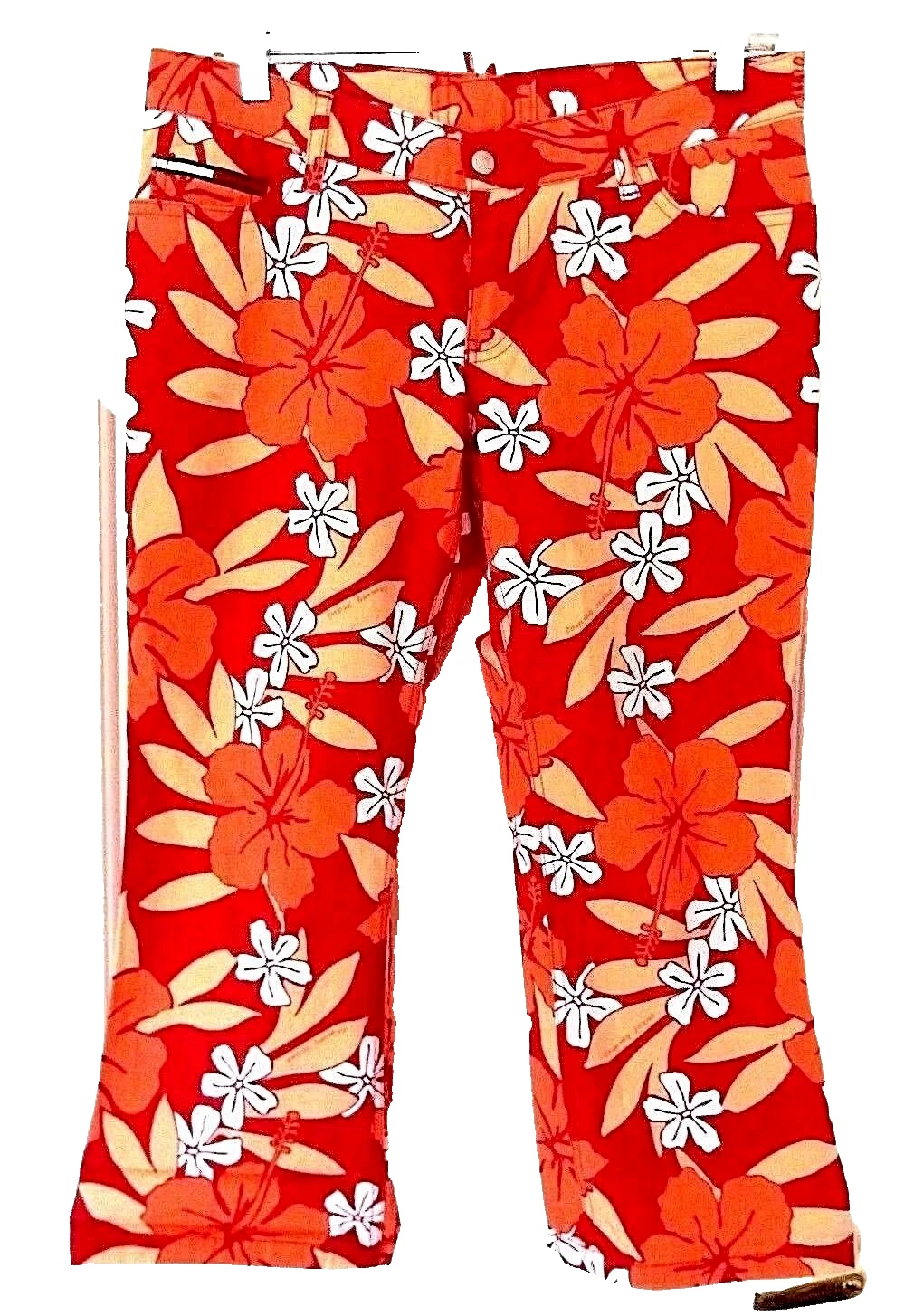 Tommy Jeans Hawaiian Tropical Floral Print Capri Pants w Cute Rear Ties-9 LOOK!