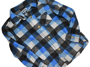K8 LN JUMPING BEANS 4T Boys Blue Black Fleece Plaid button Up Long Sleeve Shirt