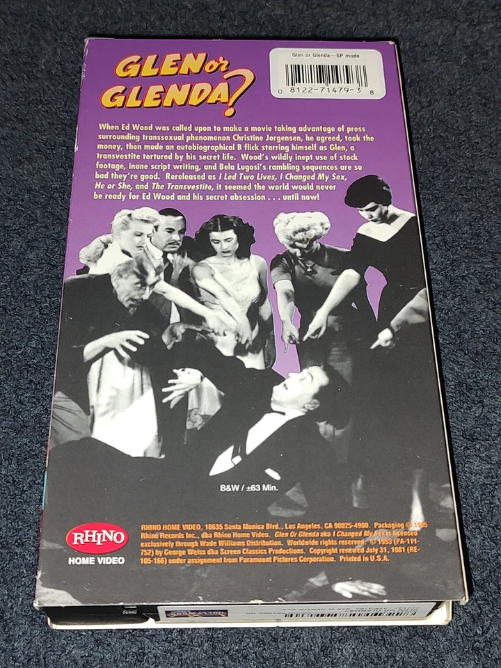 Glen Or Glenda? VHS Ed Wood Bela Lugosi Cult Classic Rhino Release Foto 2 de 4