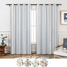 2 Panels Farmhouse Vertical Striped Linen Blackout Curtain Thermal Grommet Drape