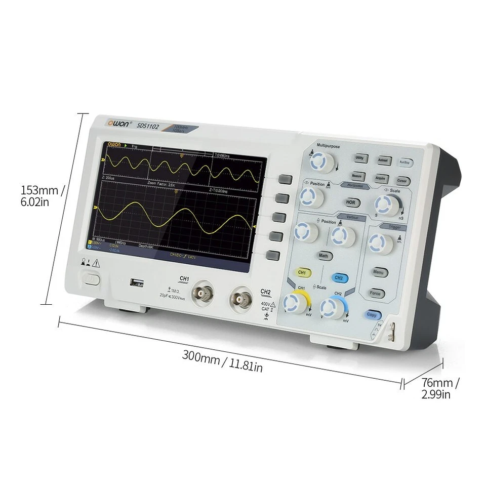 OWON SDS1102 Digital Oscilloscope 2CH 100MHZ Bandwidth 1GS/s High Accuracy - Image 2 of 4