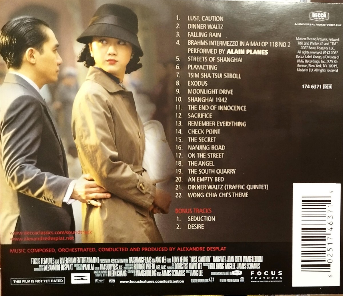 LUST, CAUTION ALEXANDRE DESPLAT ORIGINAL SOUNDTRACK 2007 CD